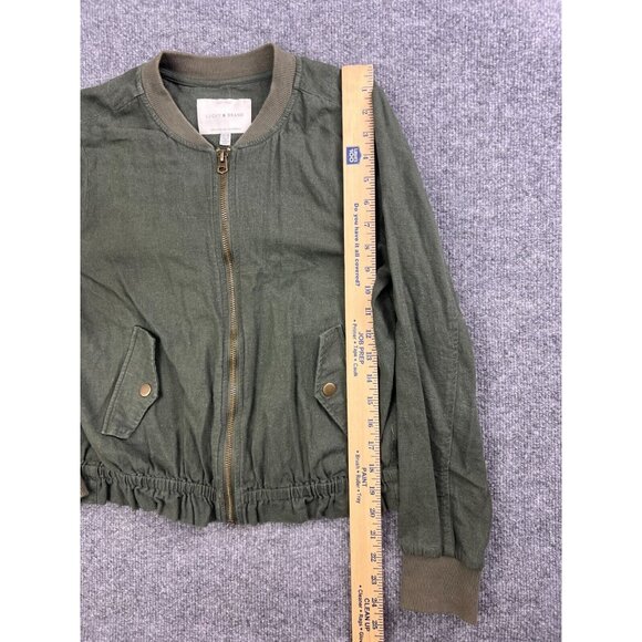 Lucky Brand Linen Blend Jacket Women's XS Army Green Zip Up Pockets Moto - Picture 4 of 6
